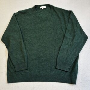 Turnbury Mens XL V-Neck Sweater Dark Green Extra Fine Merino Wool Pullover Shirt
